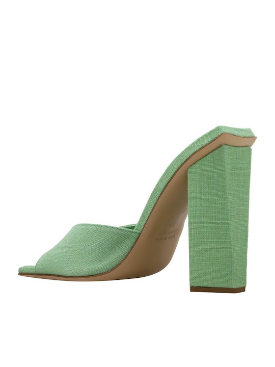 Mules with Chunky High Heel in Green Color