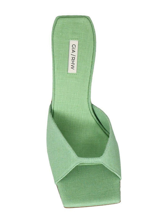 Mules with Chunky High Heel in Green Color