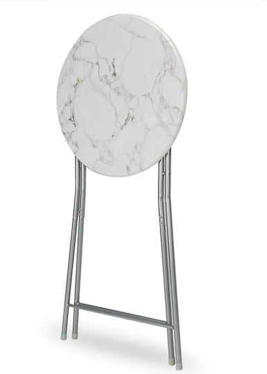 Masă Catering pentru Spații Mici Exterioare Pliabilă Marmură cu Ramă Metalică Albă 60x60x7cm