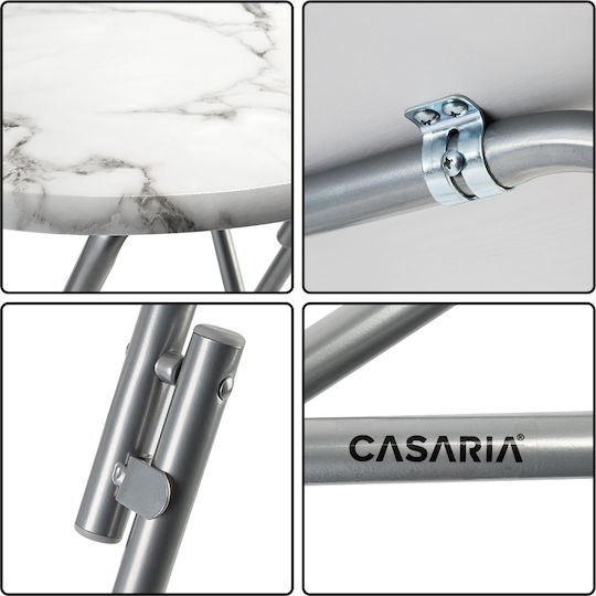 Masă Catering pentru Spații Mici Exterioare Pliabilă Marmură cu Ramă Metalică Albă 60x60x7cm
