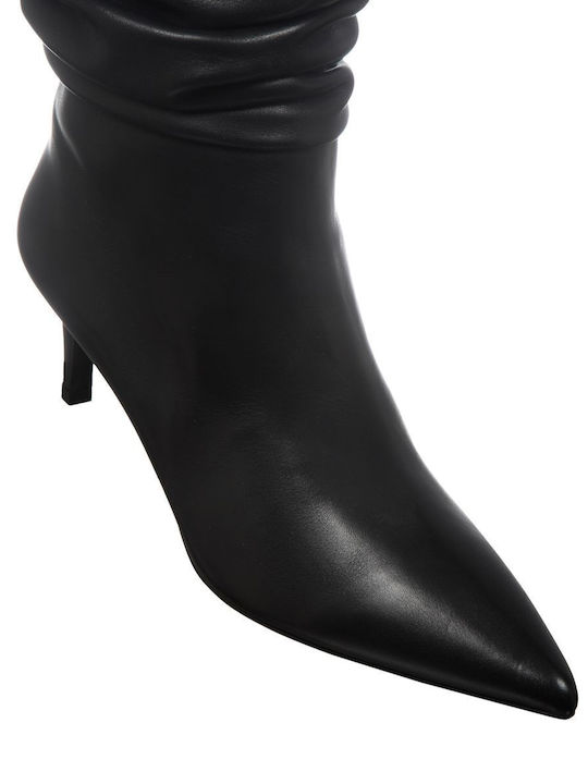 Leather Medium Heel Women's Boots Black
