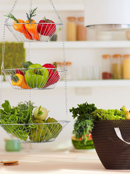 Relaxdays Fruitieră Metalic 3 niveluri Argintiu 28buc