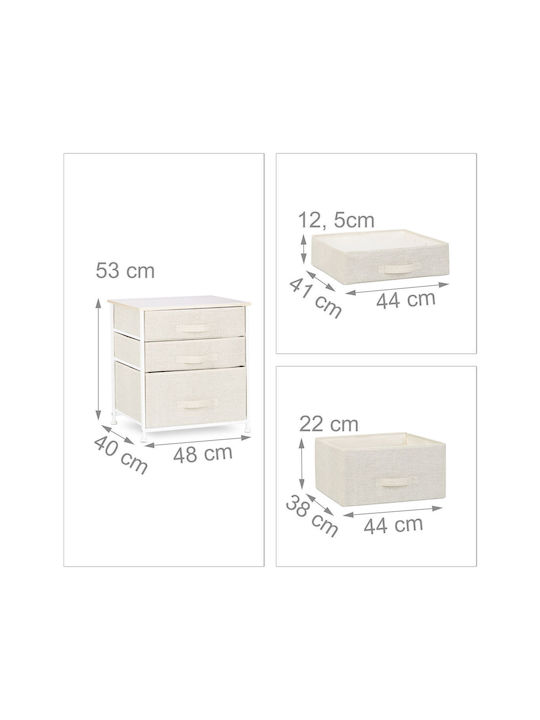Comoda pentru Dormitor din Lemn & Metal cu 3 sertare Beige cu Acoperire Textilă 53x40x48buc