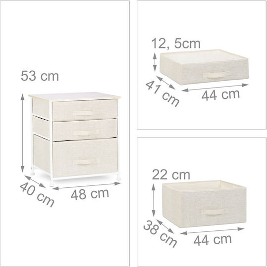 Comoda pentru Dormitor din Lemn & Metal cu 3 sertare Beige cu Acoperire Textilă 53x40x48buc