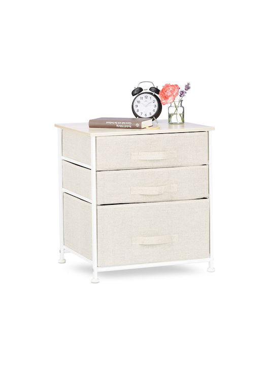 Comoda pentru Dormitor din Lemn & Metal cu 3 sertare Beige cu Acoperire Textilă 53x40x48buc