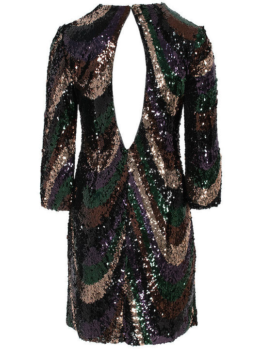 Mini Evening Dress Open Back with Mesh Printed