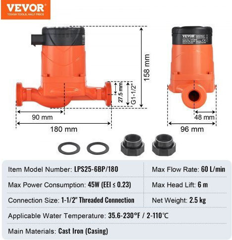 Vevor Electronic 38/6 Circulator Pump Heating