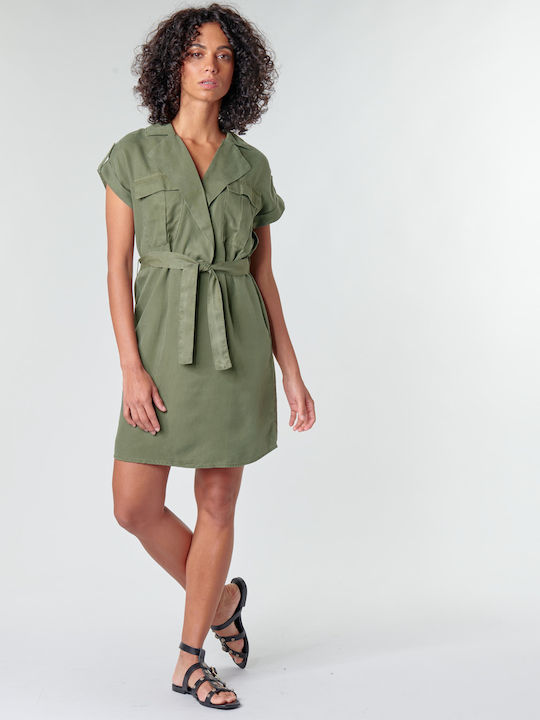 Sommer Mini Kleid Wickel Khaki