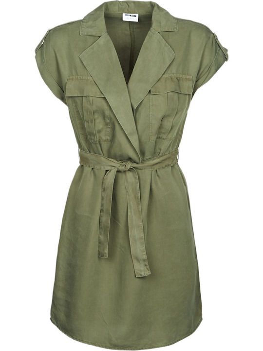 Sommer Mini Kleid Wickel Khaki