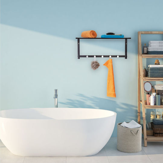 Стенна Закачалка За Палта Рафтове 5 Куки Метал Размери 28 Х 65 Х 25 См Черен Relaxdays