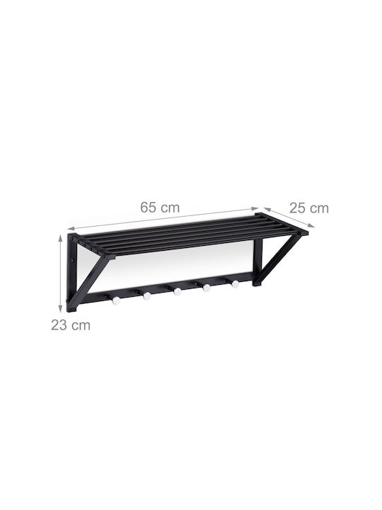 Cuier de Perete cu Raft 5 Cârlige din Oțel Dimensiuni 23 X 65 X 25 Cm Negru Relaxdays