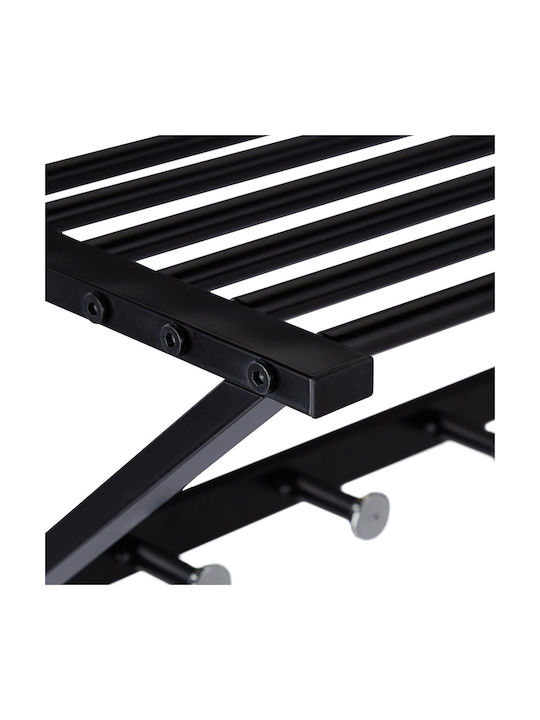 Cuier de Perete cu Raft 5 Cârlige din Oțel Dimensiuni 23 X 65 X 25 Cm Negru Relaxdays
