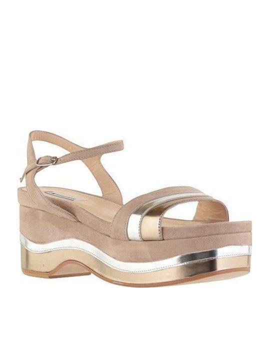 Flache Sandalen für Damen Flatforms in Beige Farbe