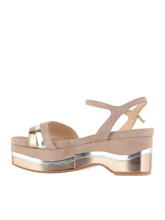 Flache Sandalen für Damen Flatforms in Beige Farbe