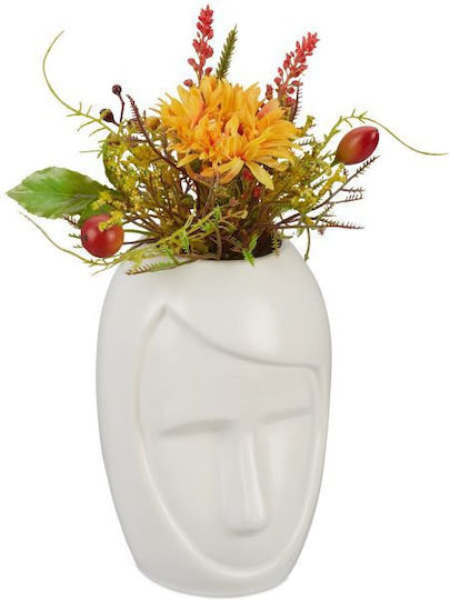 Vază Decorativă din Ceramică Flori Iarbă de Pampas Relaxdays Dimensiuni 14,5 X 9,5 X 10,5 Cm Albă