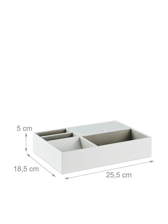 Organizator pentru Bijuterii Cosmetice 5 Compartimente MDF Bumbac 5 X 25.5 X 18.5 Cm Alb