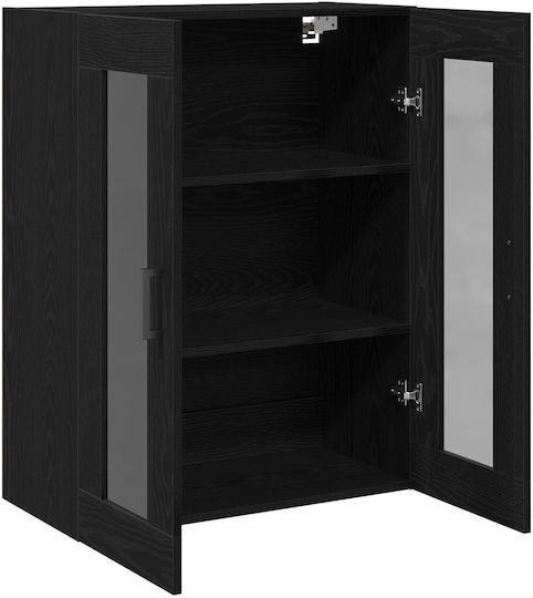 Wall Living Room Display Cabinet made of Particleboard with Glass Black Oak 69.5x34x90cm