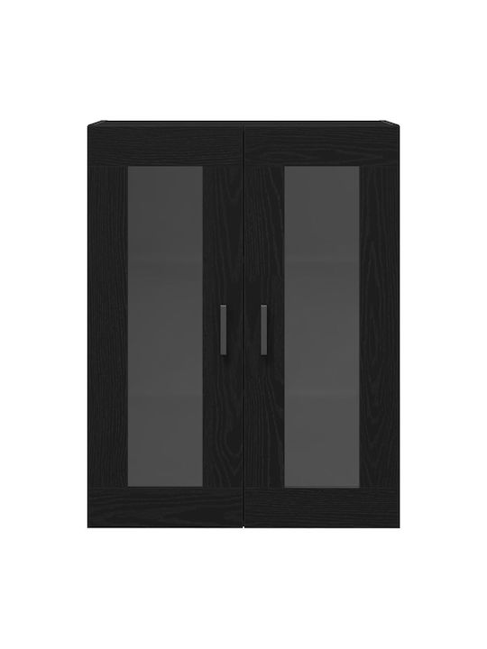 Wand Wohnzimmer Vitrine aus Spanplatte mit Glas Black Oak 69.5x34x90cm