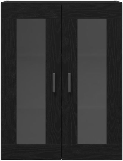Wall Living Room Display Cabinet made of Particleboard with Glass Black Oak 69.5x34x90cm