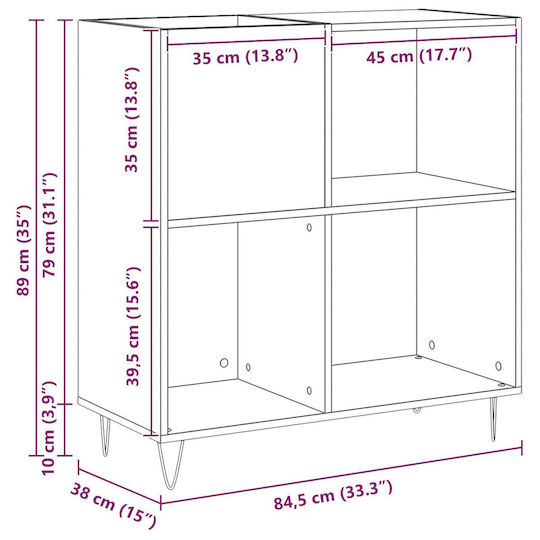 vidaXL Oak Hi-Fi Furniture Black 38x84.5x90cm