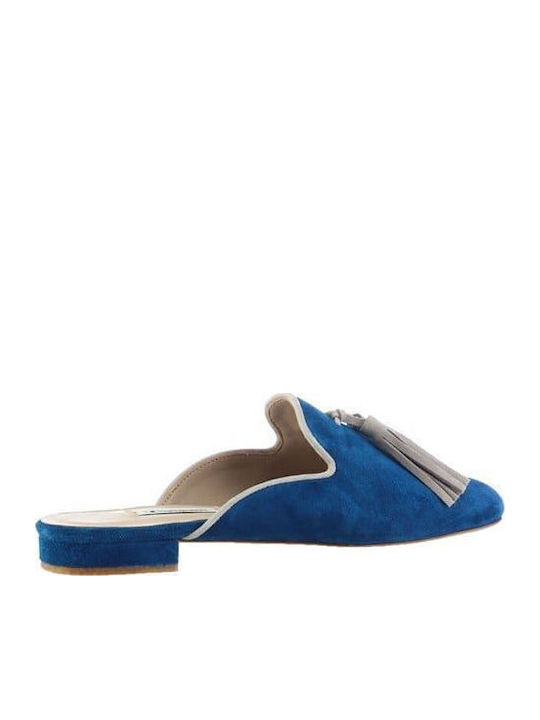 Flat Δερμάτινα Mules σε Μπλε Χρώμα