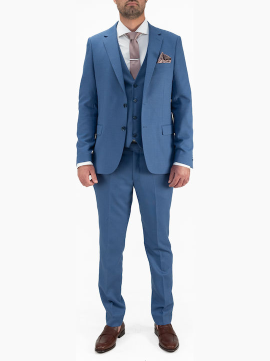 Men's Summer Suit with Vest Regular Fit Blue