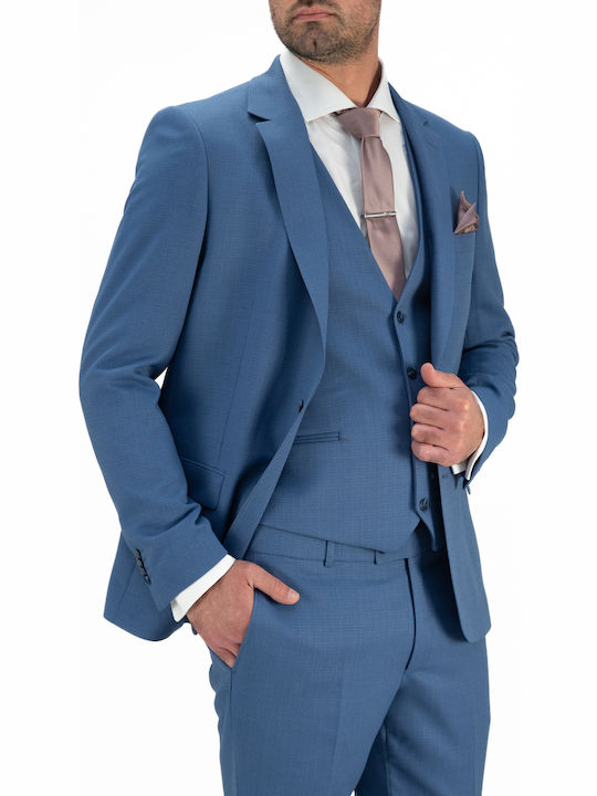 Men's Summer Suit with Vest Regular Fit Blue