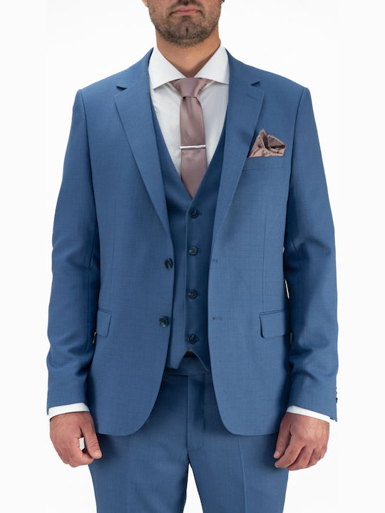 Men's Summer Suit with Vest Regular Fit Blue