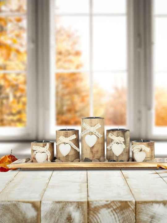 Set 5 suporturi pentru lumânări aspect lemn maro alb dimensiuni 13,5 x 39,5 x 13 cm Relaxdays