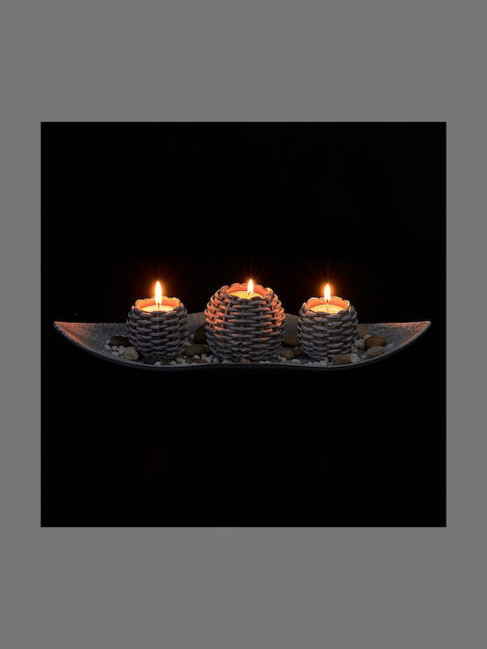 Set Suporturi Decorative pentru Lumânări 3 Lumânări Gri Alb Dimensiuni 7.5 X 38.5 X 16 Cm Relaxdays