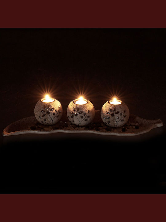 Set Suporturi de Lumânări Decorative 3 Lumânări Alb Bej Gri Dimensiuni 9 X 50.5 X 16.5 Cm Relaxdays