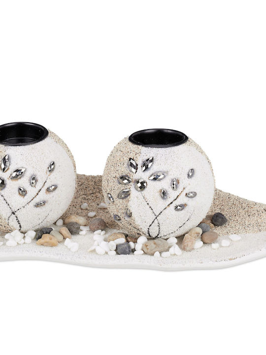 Set Suporturi de Lumânări Decorative 3 Lumânări Alb Bej Gri Dimensiuni 9 X 50.5 X 16.5 Cm Relaxdays