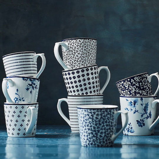 Laura Ashley Porcelain Mug in Various Blue Designs 320ml (Various Designs) 4 Pieces