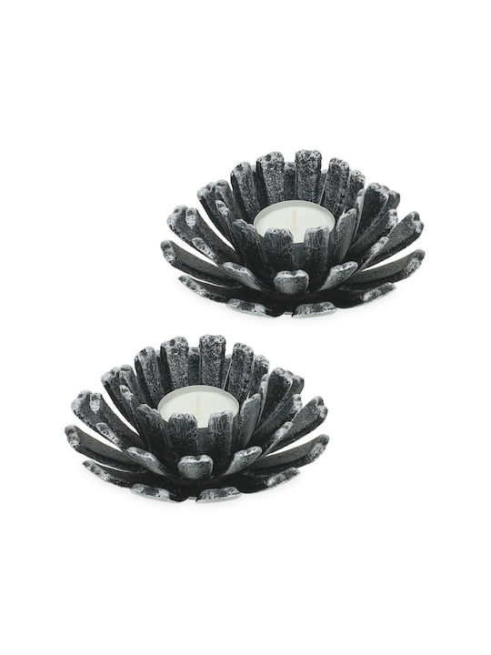 Set 2 Candle Holders Flower-shaped Silver Black Dimensions 6 X 13.5 Cm Relaxdays