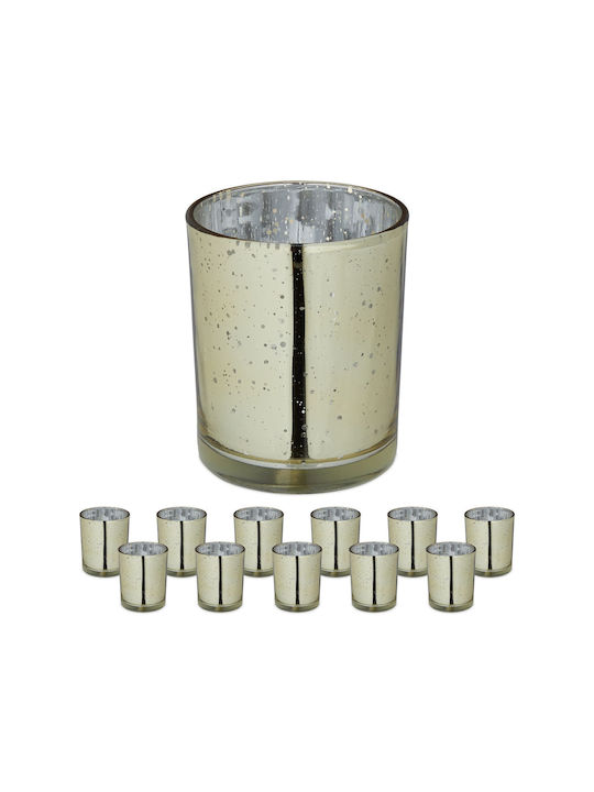Set 12 Candle Holders Gold Dimensions 8.5 X 7 Cm Relaxdays