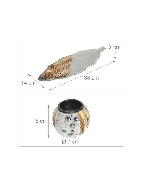Set 3 suporturi pentru lumânări maro alb dimensiuni 7 x 38 x 14 cm Relaxdays