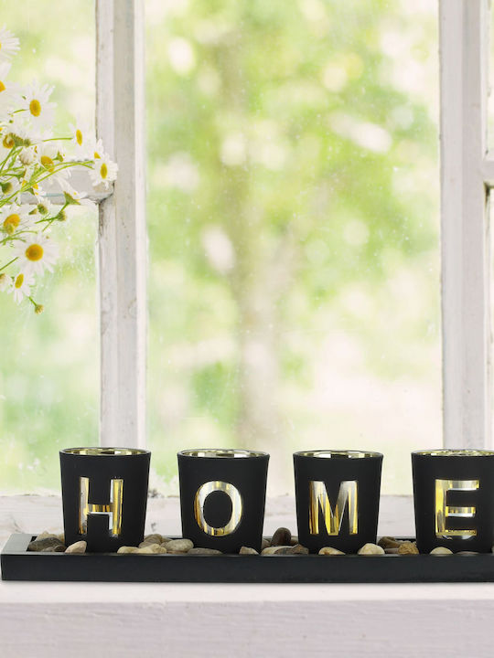 Suporturi pentru lumânări Mesaj Acasă Pietre Decorative 4 Lumânări Relaxdays 7,5 X 33 X 11,5 Cm
