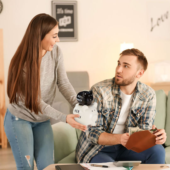 Set 2 Piggy Banks Him Her Black White Relaxdays