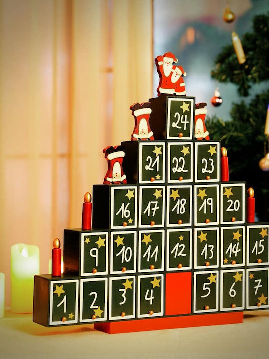 Decorațiune Calendar Advent Multicolor în Formă de Brad de Crăciun 45,5 X 45 X 7 Cm