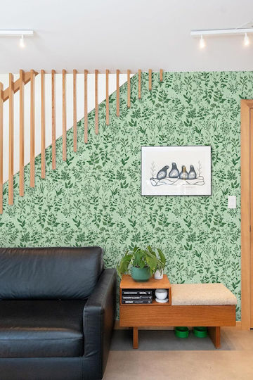 Self-Adhesive Waterproof Wallpaper Green Flowers Leaves Pattern 44x300cm