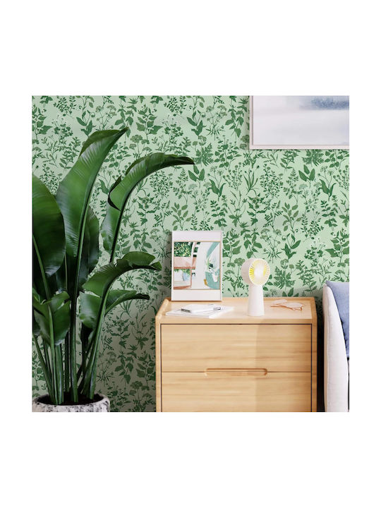 Self-Adhesive Waterproof Wallpaper Green Flowers Leaves Pattern 44x300cm