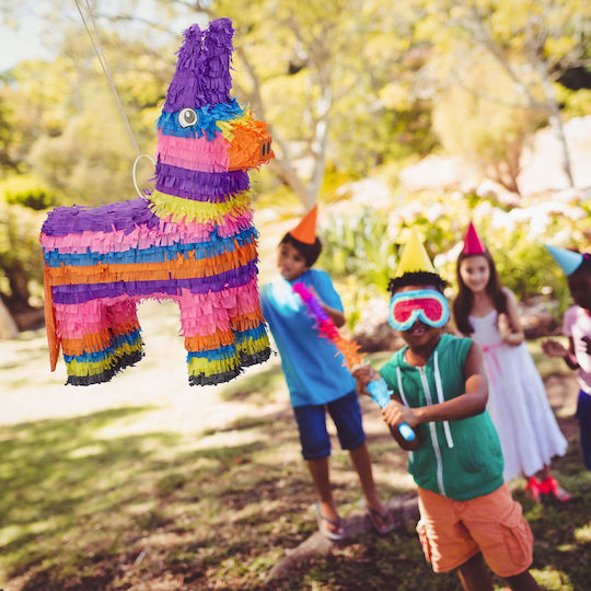 Petrecere cu ponei Piñata pentru copii din hârtie multicoloră, poate fi umplută cu bomboane și jucării în interior 55 X 40 X 13 cm