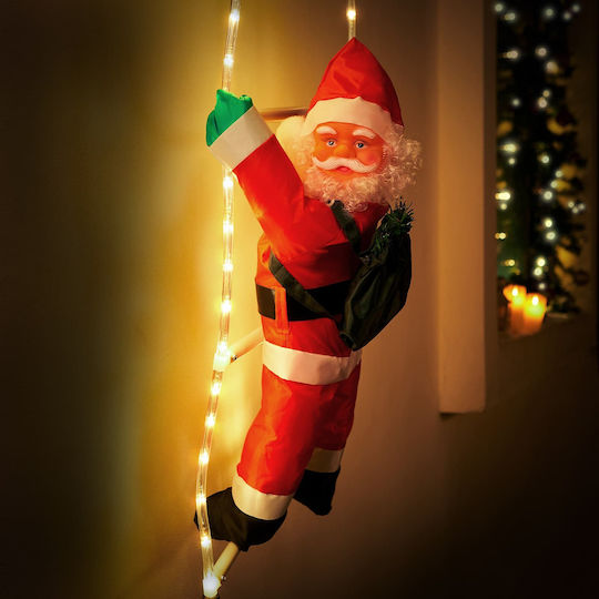 Luminat Decorativ Moș Crăciun De Exterior Albς pe Scară 90x30cm.