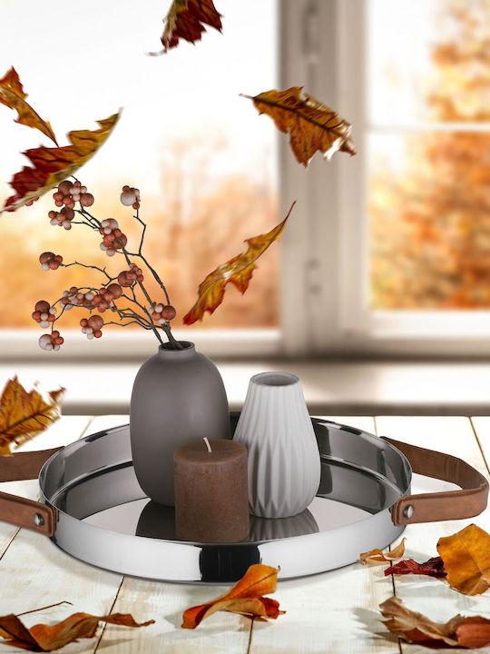 Stainless Steel Serving Tray Round 4 X 50 X 35 Cm Brown Silver