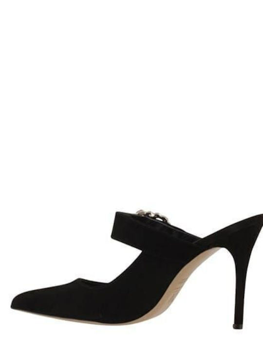 Leather Mules with High Heel in Black Color