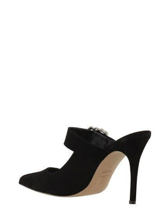 Leather Mules with High Heel in Black Color