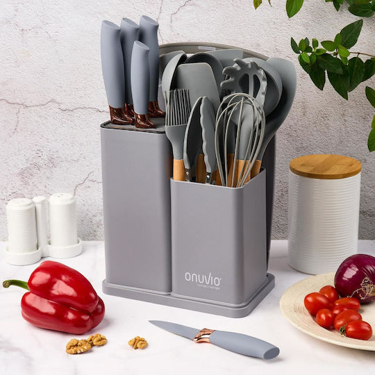 Silicone Cooking Utensil Set With Stand 19 Pieces Gray Fiona
