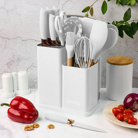 Cooking Utensil Set Made of Silicone With Stand 19 Pieces White Fiona
