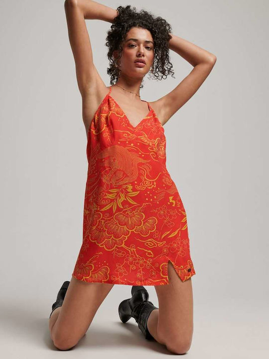 Summer Mini Dress with Tearing Horaizu Red