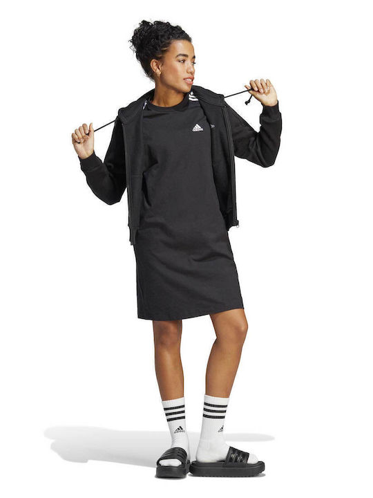 Essentials 3-Stripes Καλοκαιρινό Mini Αθλητικό Φόρεμα T-shirt Κοντομάνικο Μαύρο